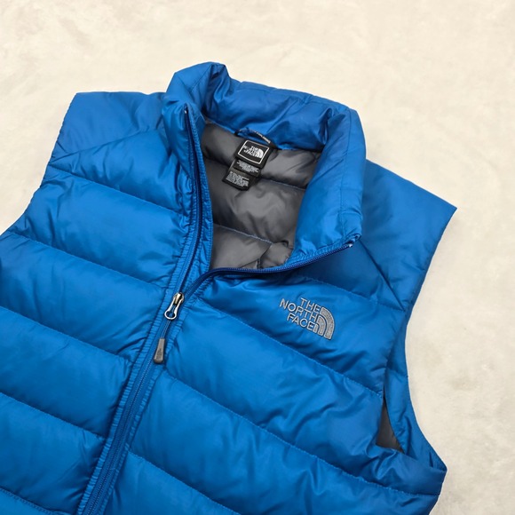 The North Face Goose Down Puffer Vest Mens Medium Blue Zip Nuptse 550 Fill - Picture 5 of 14